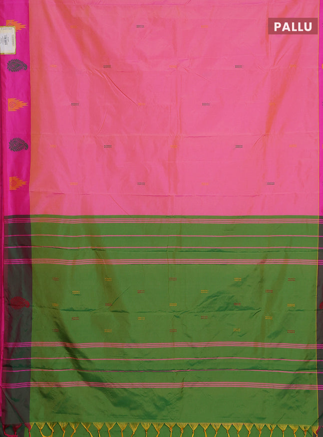 Arani semi silk saree dual shade of pink and green with thread woven buttas and thread woven butta border