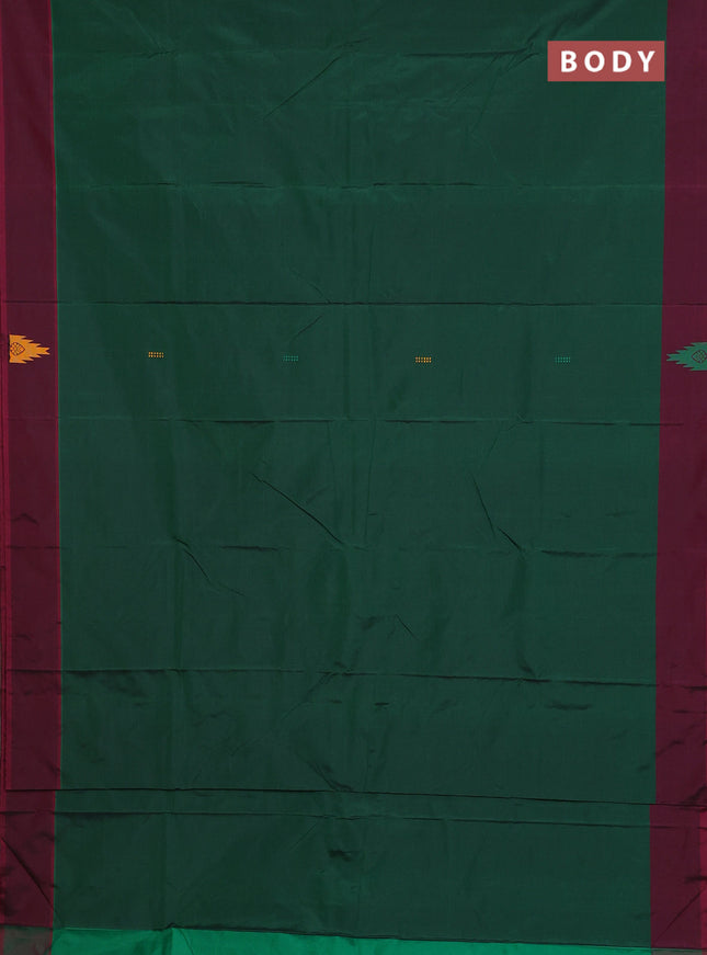 Arani semi silk saree green and dark magenat pink with thread woven buttas and thread woven butta border