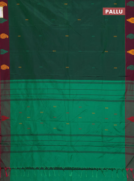 Arani semi silk saree green and dark magenat pink with thread woven buttas and thread woven butta border