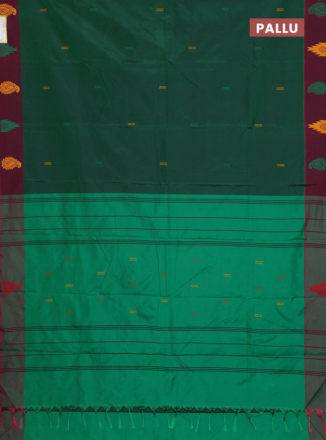 Arani semi silk saree green and dark magenat pink with thread woven buttas and thread woven butta border