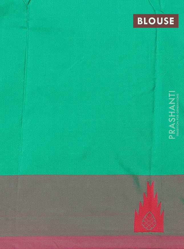 Arani semi silk saree green and dark magenat pink with thread woven buttas and thread woven butta border