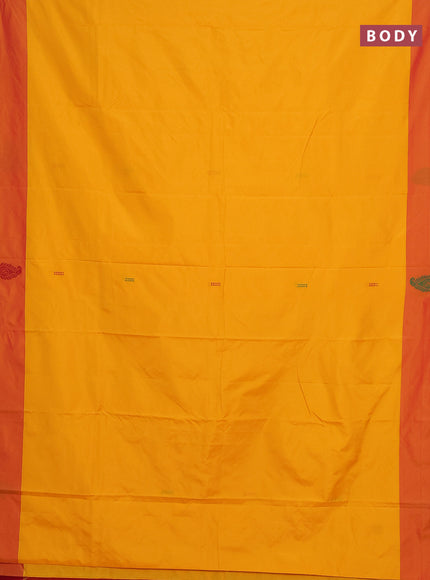 Arani semi silk saree mango yellow and dual shade of pink with thread woven buttas and thread woven butta border