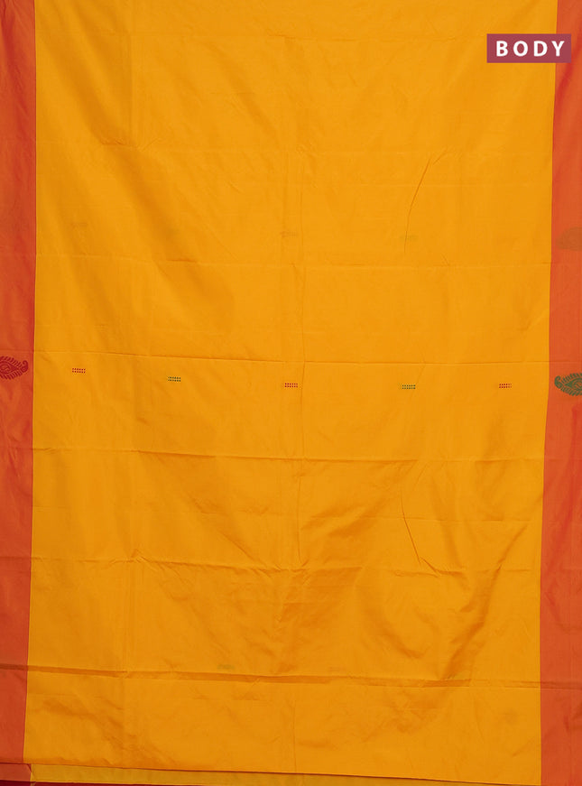 Arani semi silk saree mango yellow and dual shade of pink with thread woven buttas and thread woven butta border