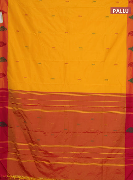 Arani semi silk saree mango yellow and dual shade of pink with thread woven buttas and thread woven butta border