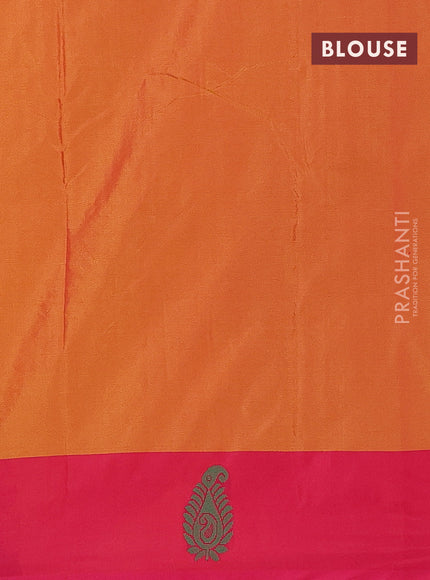 Arani semi silk saree mango yellow and dual shade of pink with thread woven buttas and thread woven butta border