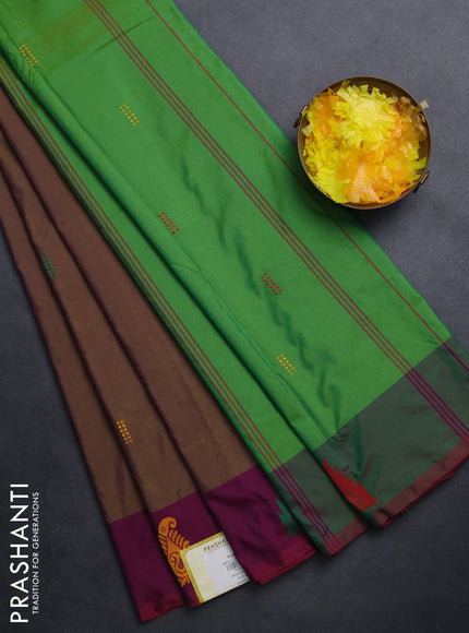 Arani semi silk saree dual shade of sap green and green with thread woven buttas and thread woven butta border