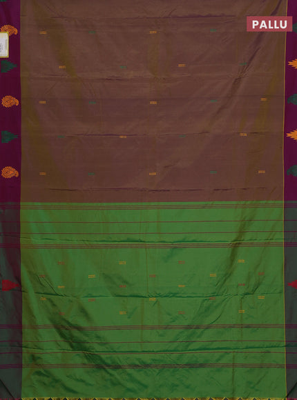 Arani semi silk saree dual shade of sap green and green with thread woven buttas and thread woven butta border