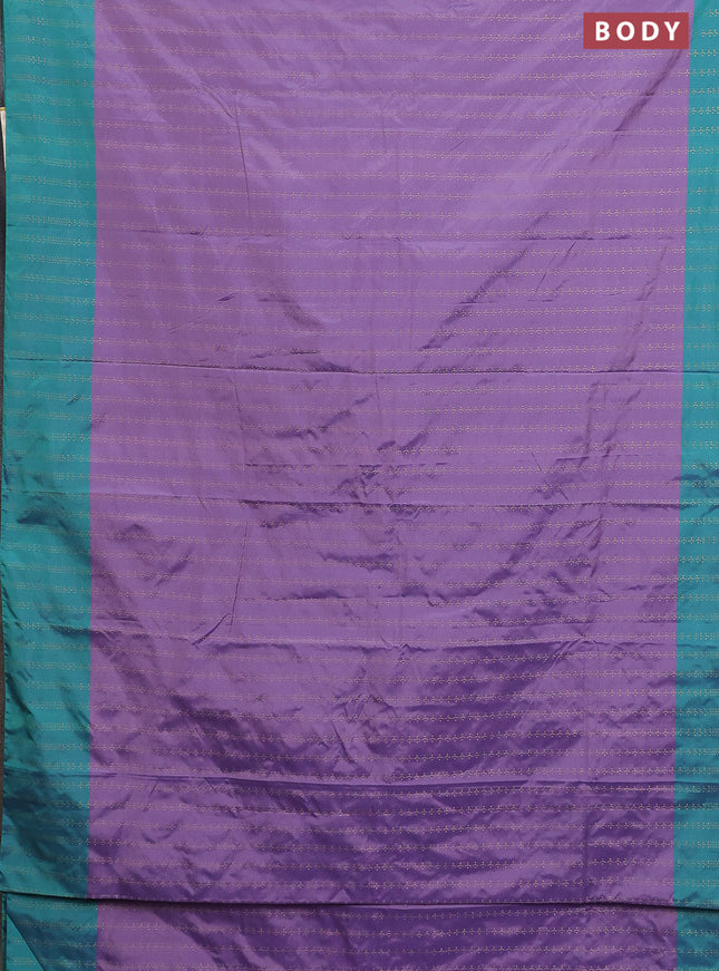 Arani semi silk saree lavender and teal green with allover silver & copper zari weaves and zari woven border