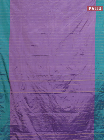 Arani semi silk saree lavender and teal green with allover silver & copper zari weaves and zari woven border