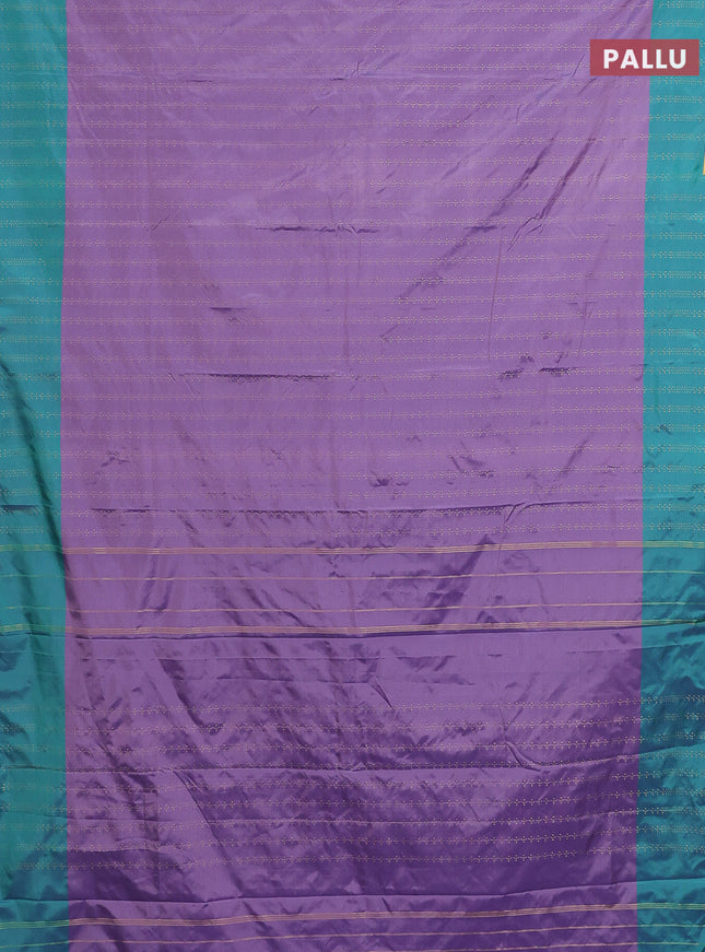 Arani semi silk saree lavender and teal green with allover silver & copper zari weaves and zari woven border