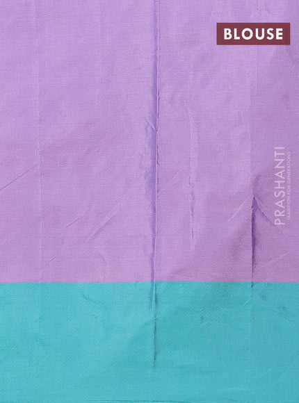 Arani semi silk saree lavender and teal green with allover silver & copper zari weaves and zari woven border