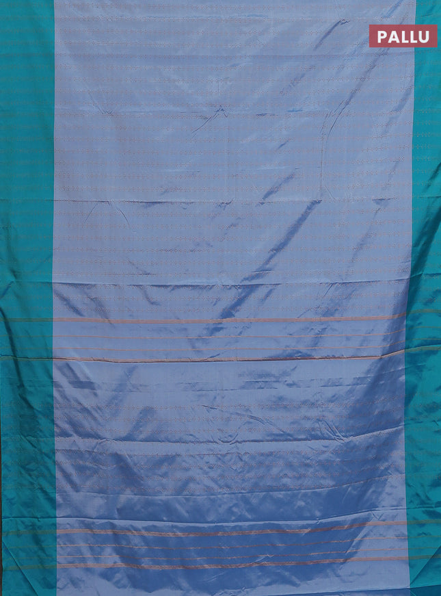 Arani semi silk saree pastel blue and teal blue with allover silver & copper zari weaves and zari woven border