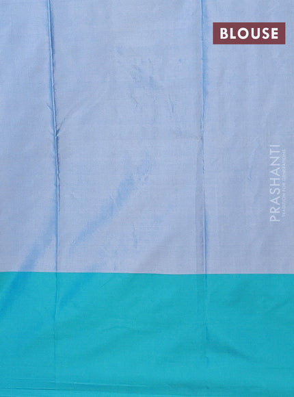 Arani semi silk saree pastel blue and teal blue with allover silver & copper zari weaves and zari woven border