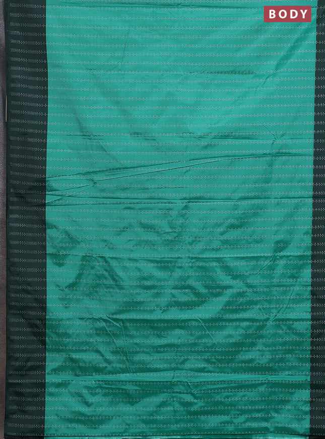 Arani semi silk saree teal green and dark green with allover silver & copper zari weaves and zari woven border