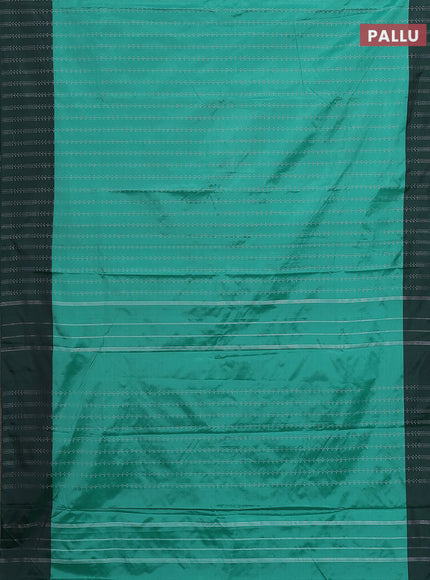 Arani semi silk saree teal green and dark green with allover silver & copper zari weaves and zari woven border