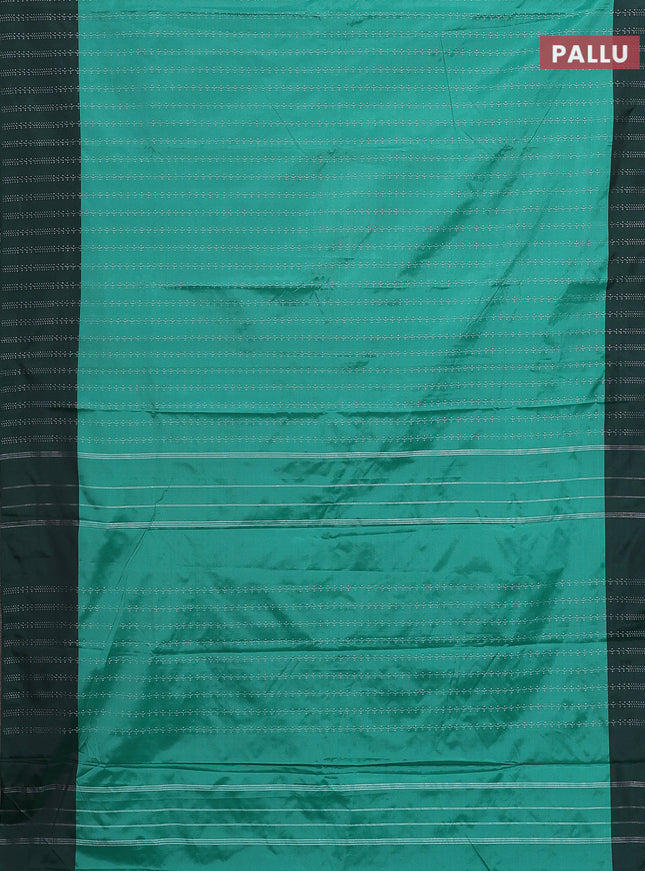 Arani semi silk saree teal green and dark green with allover silver & copper zari weaves and zari woven border