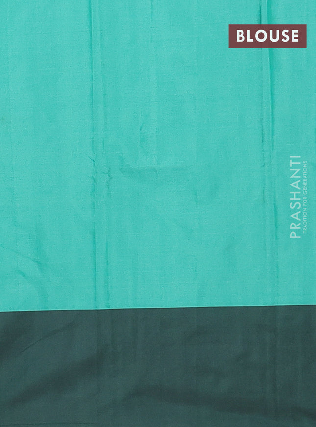 Arani semi silk saree teal green and dark green with allover silver & copper zari weaves and zari woven border