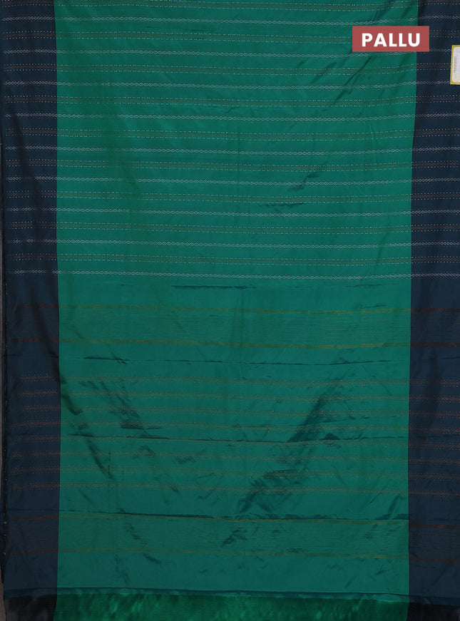 Arani semi silk saree green and peacock blue with allover silver & copper zari weaves and zari woven border