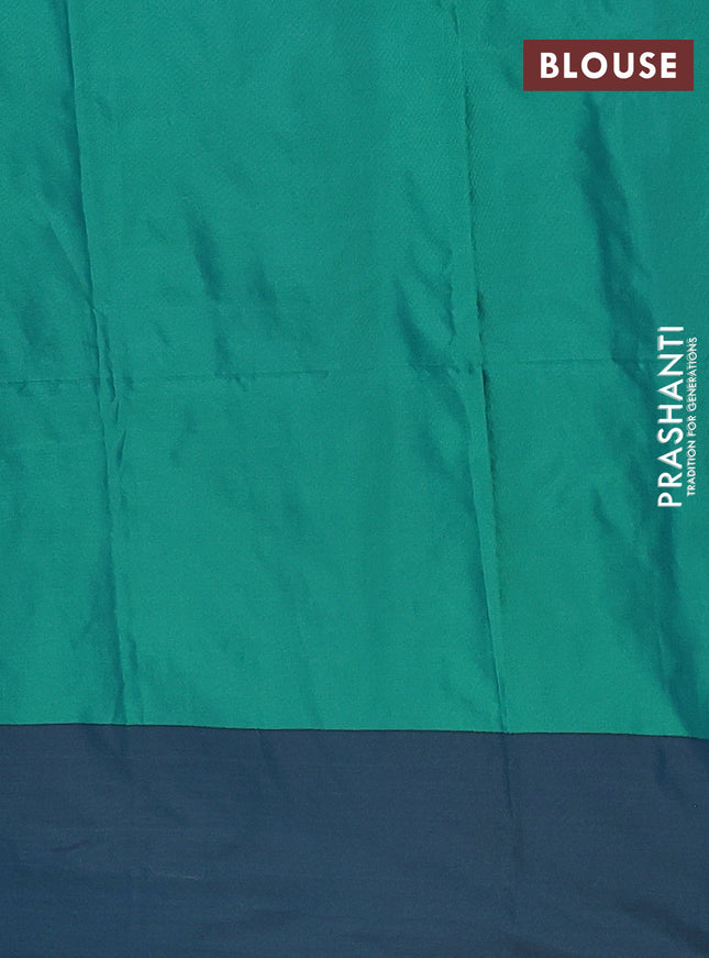 Arani semi silk saree green and peacock blue with allover silver & copper zari weaves and zari woven border