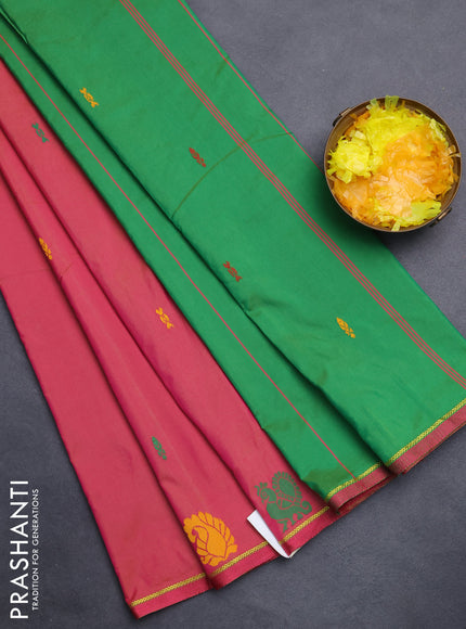 Arani semi silk saree dual shade of pink and green with thread woven buttas and thread woven butta border