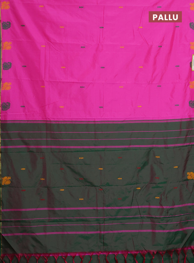 Arani semi silk saree pink and dual shade of green with thread woven buttas and thread woven butta border