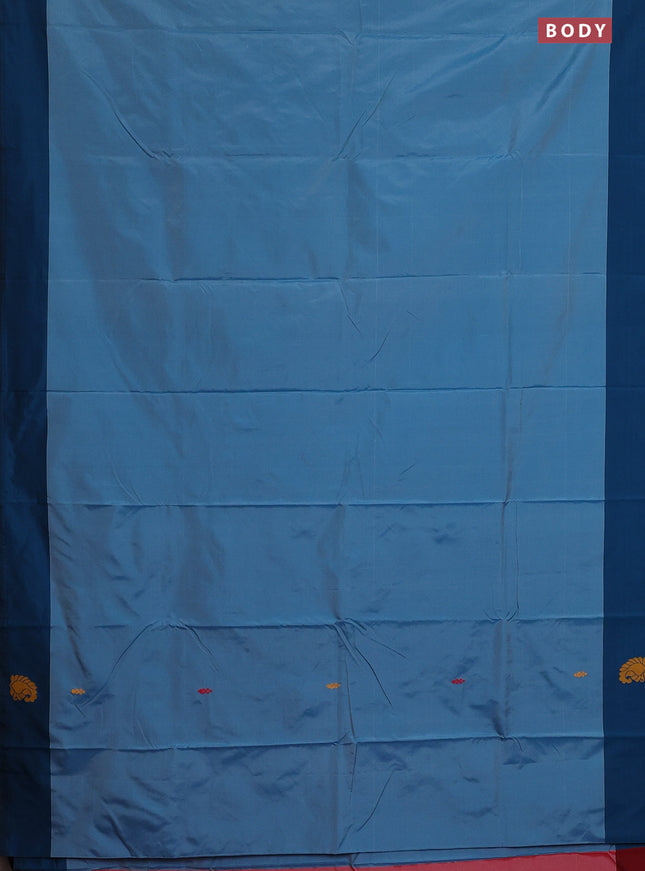 Arani semi silk saree blue shade and dual shade of maroon with thread woven buttas and thread woven butta border