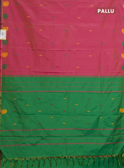 Arani semi silk saree dual shade of pink and green with thread woven buttas and thread woven butta border