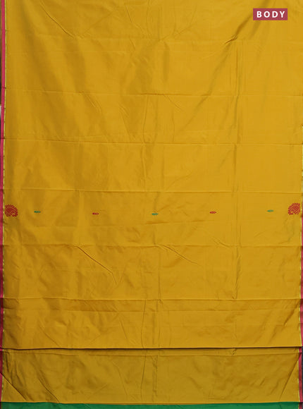 Arani semi silk saree mustard yellow and dual shade of green with thread woven buttas and thread woven butta border