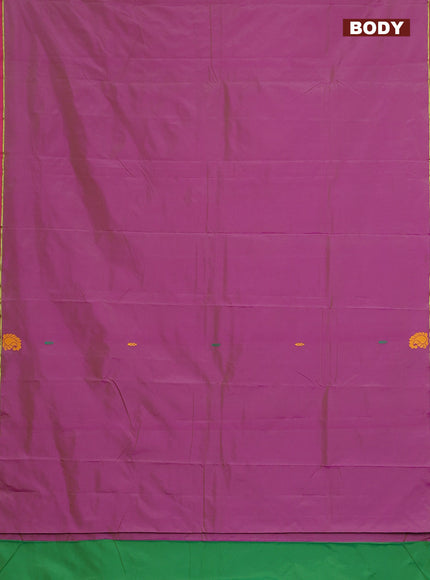 Arani semi silk saree dual shade of purple and green with thread woven buttas and thread woven butta border