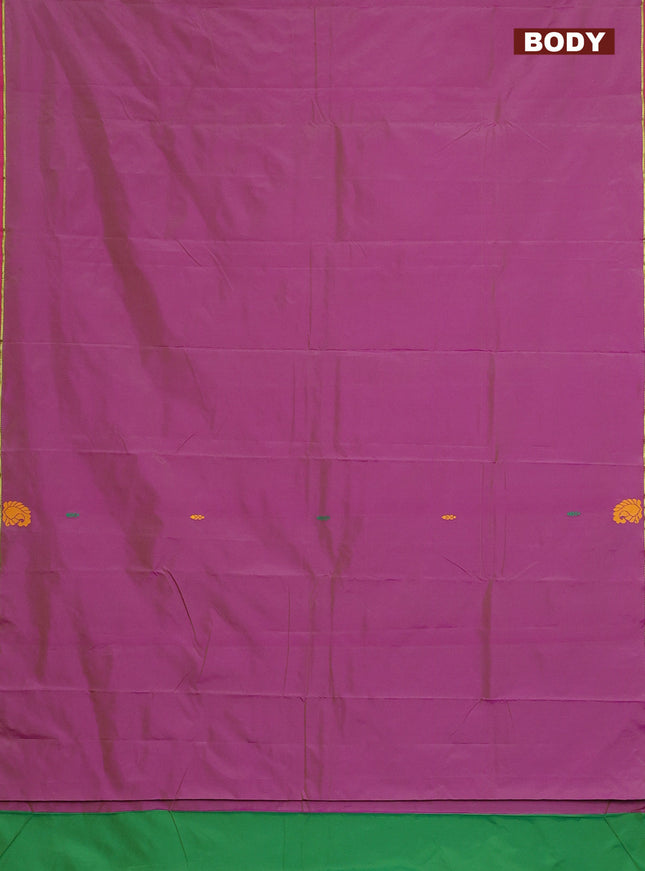 Arani semi silk saree dual shade of purple and green with thread woven buttas and thread woven butta border