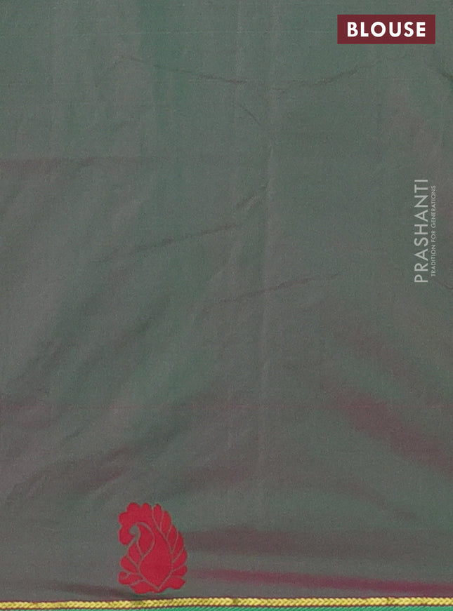 Arani semi silk saree pink and dual shade of green with thread woven buttas and thread woven butta border