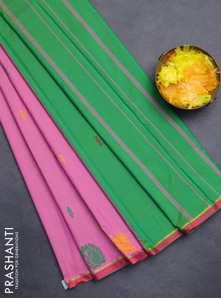 Arani semi silk saree light pink and green with thread woven buttas and thread woven butta border