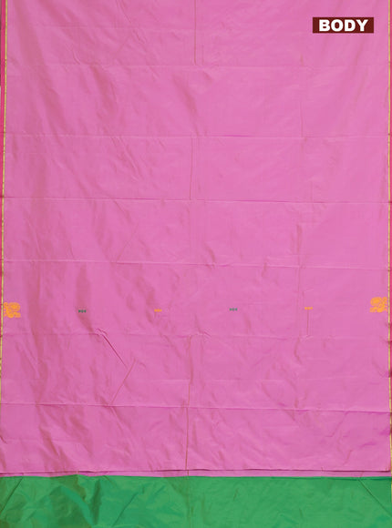 Arani semi silk saree light pink and green with thread woven buttas and thread woven butta border