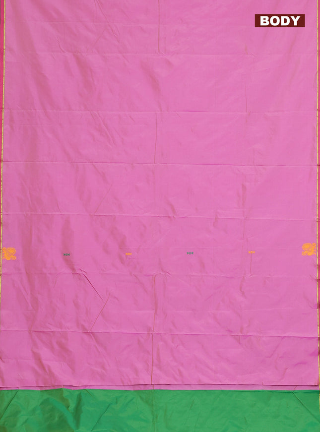 Arani semi silk saree light pink and green with thread woven buttas and thread woven butta border