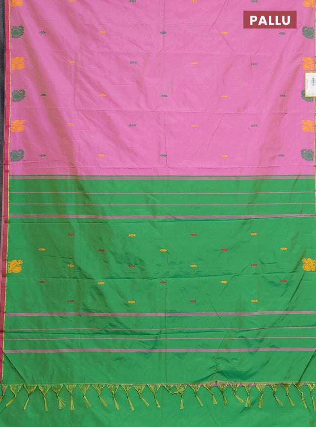 Arani semi silk saree light pink and green with thread woven buttas and thread woven butta border