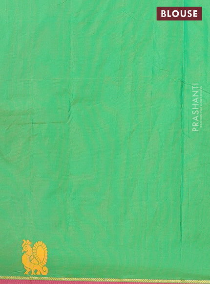 Arani semi silk saree light pink and green with thread woven buttas and thread woven butta border