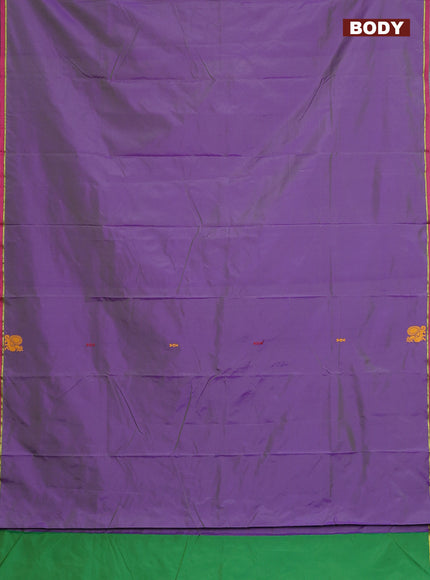 Arani semi silk saree dual shade of greenish violet and green with thread woven buttas and thread woven butta border