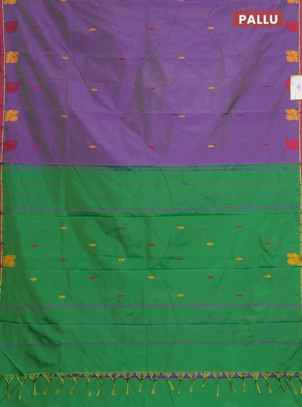Arani semi silk saree dual shade of greenish violet and green with thread woven buttas and thread woven butta border