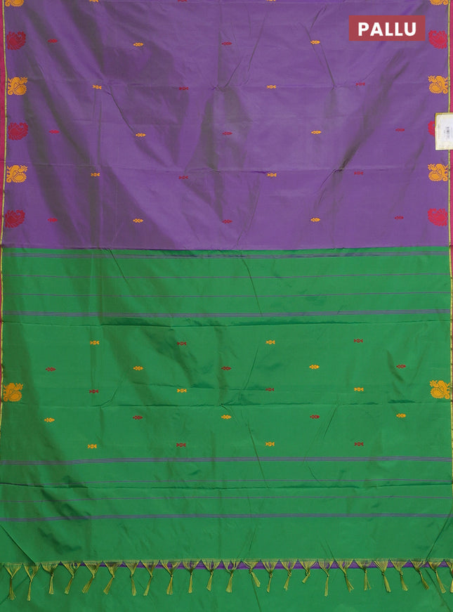 Arani semi silk saree dual shade of greenish violet and green with thread woven buttas and thread woven butta border