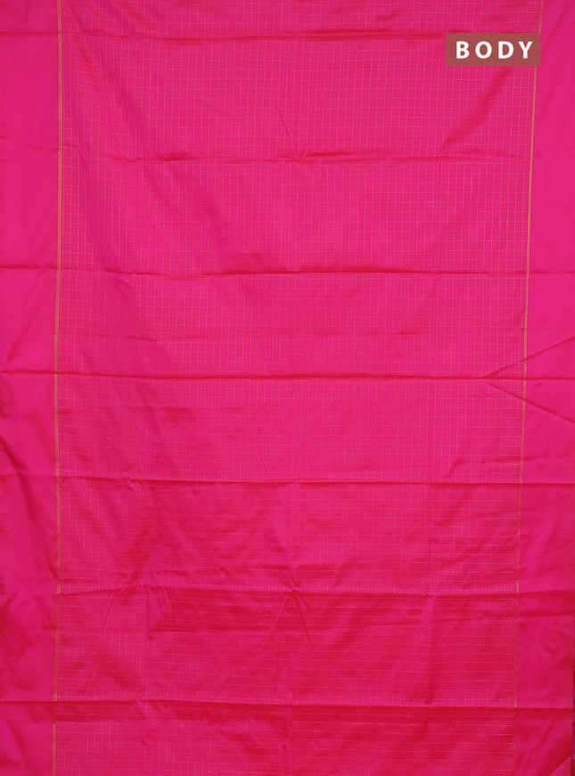 Arani semi silk saree candy pink with allover zari checked pattern and zari woven simple border