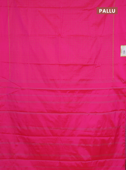 Arani semi silk saree candy pink with allover zari checked pattern and zari woven simple border