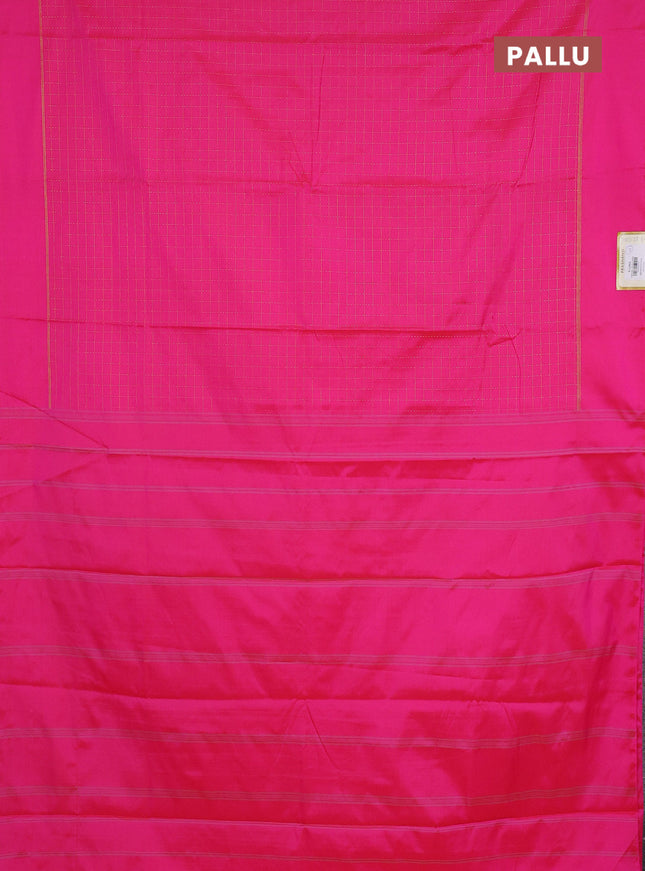 Arani semi silk saree candy pink with allover zari checked pattern and zari woven simple border