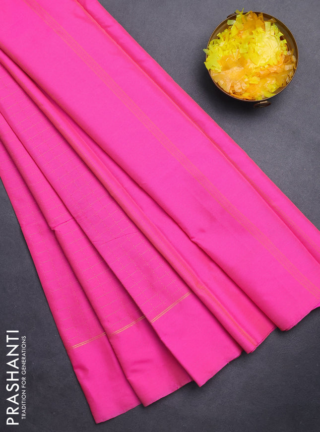 Arani semi silk saree pink with allover zari checked pattern and zari woven simple border