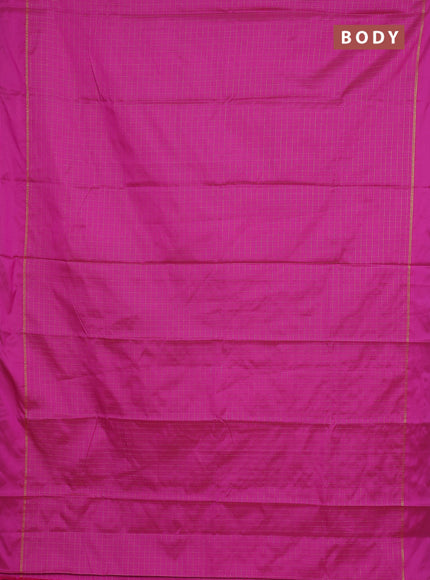 Arani semi silk saree magenta pink with allover zari checked pattern and zari woven simple border