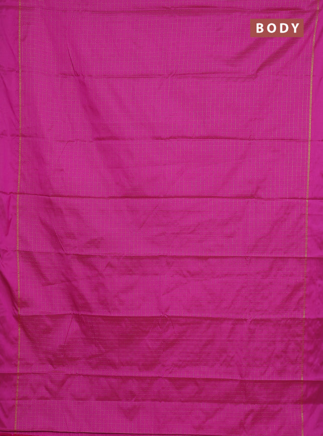 Arani semi silk saree magenta pink with allover zari checked pattern and zari woven simple border