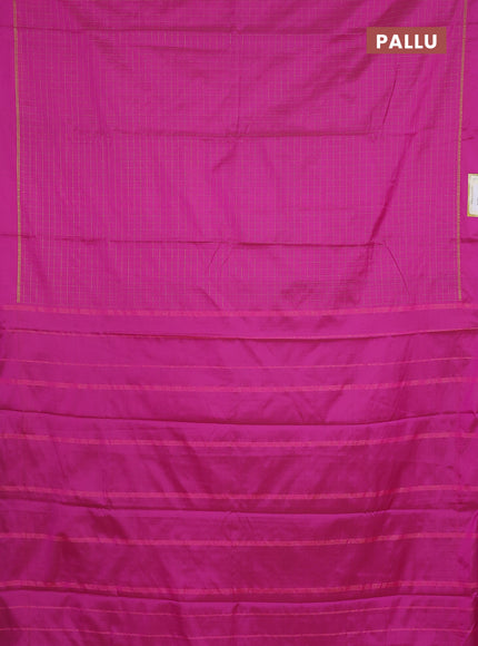 Arani semi silk saree magenta pink with allover zari checked pattern and zari woven simple border