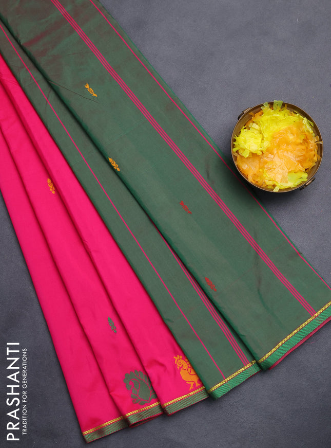 Arani semi silk saree pink with thread woven buttas and thread woven butta border