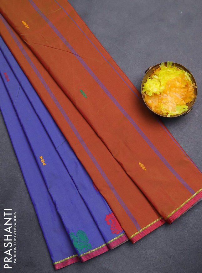 Arani semi silk saree dual shade of bluish green with thread woven buttas and thread woven butta border