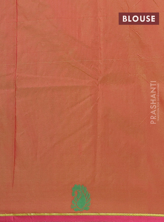 Arani semi silk saree dual shade of bluish green with thread woven buttas and thread woven butta border