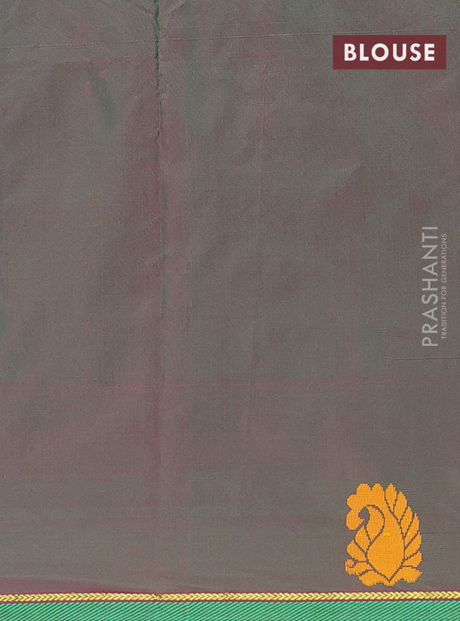 Arani semi silk saree deep purple and dual shade of green with thread woven buttas and thread woven butta border